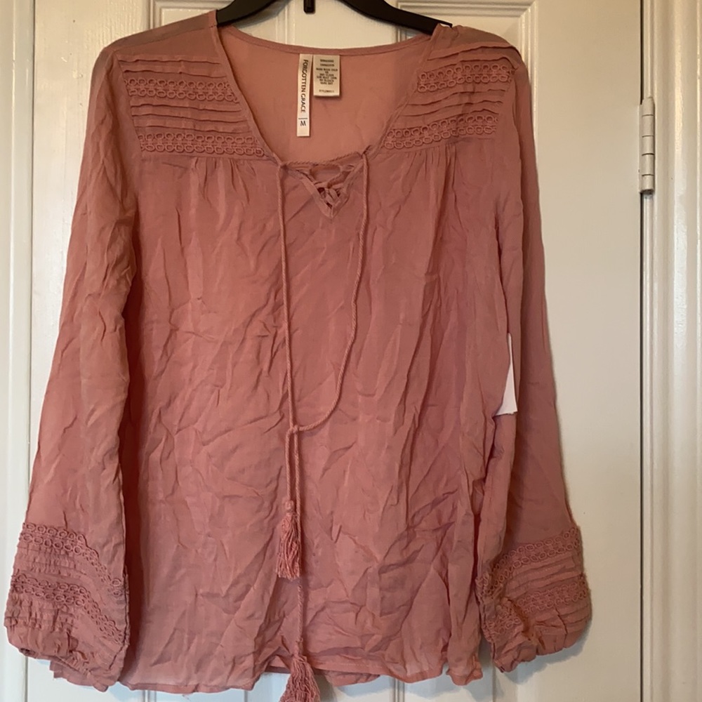 FORGOTTEN GRACE LACE UP PINTUCK BLOUSE - Picture 2 of 4